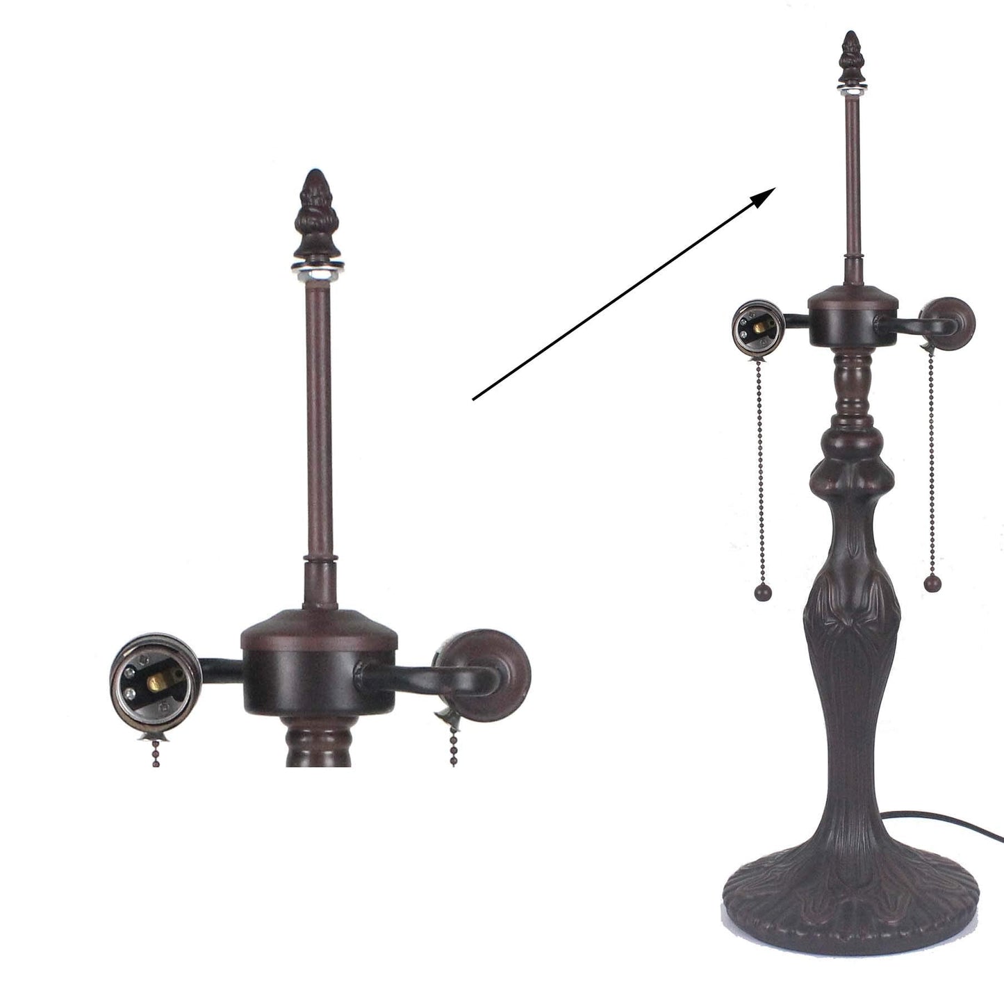 Bieye SS021 Lampshade Support with Finial for Tiffany Style Stained Glass Floor Lamp Table Lamp (G3/8 115mm Bronze Acorn)