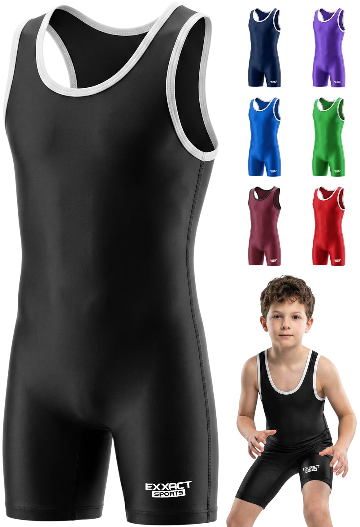 Exxact Sports Plain Youth Wrestling Singlet For Boys, Premium Powerlifting Singlet, Kids Wrestling Singlets For Training - (Black, YM)
