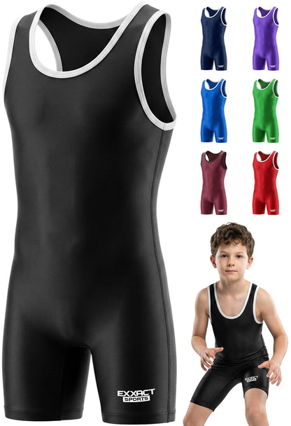 Exxact Sports Plain Youth Wrestling Singlet For Boys, Premium Powerlifting Singlet, Kids Wrestling Singlets For Training - (Black, YM)