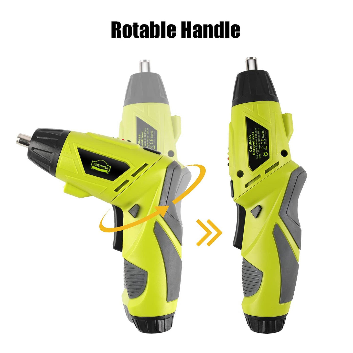 DEWINNER Electric Cordless Screwdriver, Drill Driver Set, USB 3.6V 3N·m Max Torque with 1300 mAh Battery & 45 Piece Screwdriver and Wood Bit Assortment