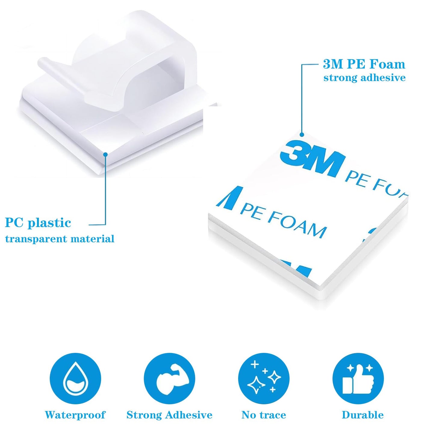 SZFUDIGO Cable Clips，50PCS Electrical Cord Management Adhesive Cable Wire Clip Wire Clips Wall，Used for Cars, Offices, and Homes Cable Clips Cord Organizer (Transparent)