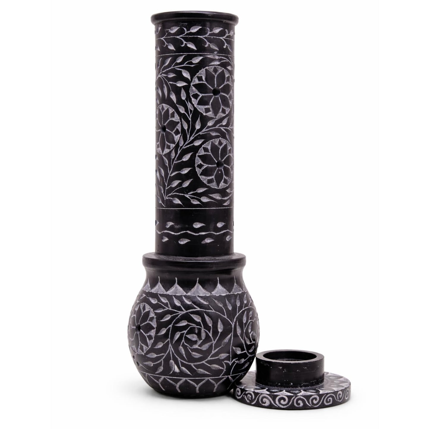 KC KULLICRAFT Marble Soapstone Blue Incense Stick Holder | Candle Burner | Tea Light Holder - Round Incense Holder Decorative Home and Office Decor - (3 x 3 x 10 Inches)