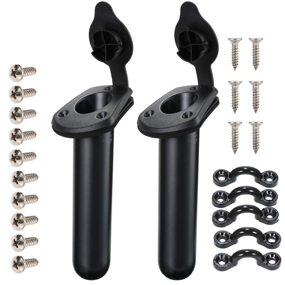 Borogo 2 Pack Kayak Deck Flush Mount Fishing Rod Holders and Cap Cover for Boat, Canoe and Tackle Accessory Tool