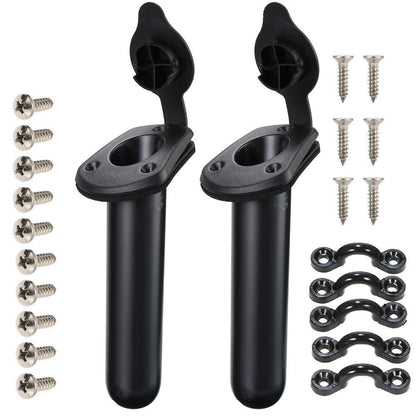 Borogo 2 Pack Kayak Deck Flush Mount Fishing Rod Holders and Cap Cover for Boat, Canoe and Tackle Accessory Tool