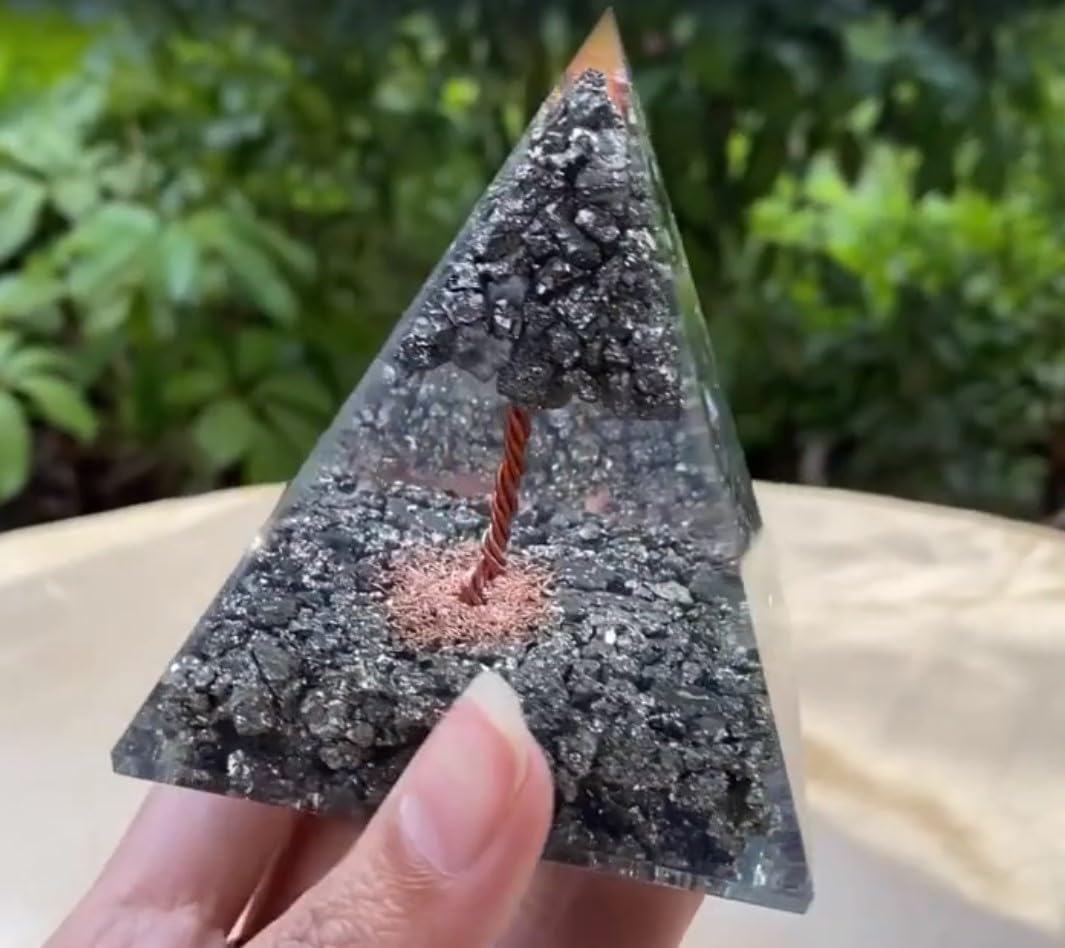 Orgonite Crystal Handmade Pyrite Tree Pyramid – Spiritual Energy Generator for Meditation, Abundance, Protection, Balance, Reiki, Yoga, Cleansing, Decor, Manifestation, Harmony, Gift, Office, Altar, Vastu, Positive Energy