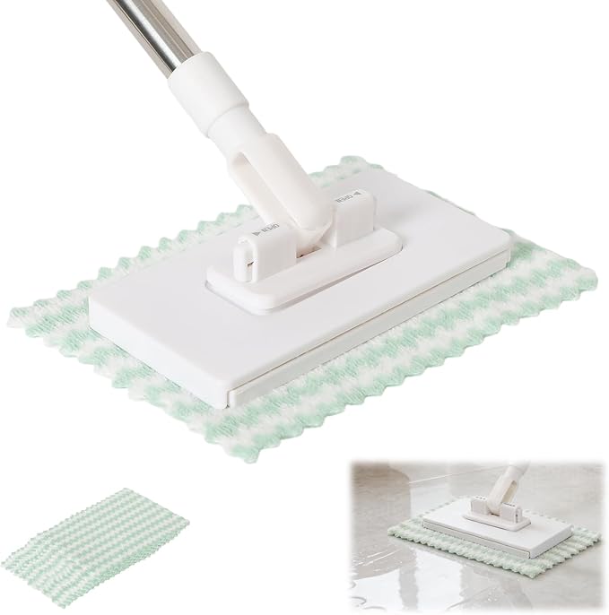 Disposable Dust Mop with 10 Reusable Cloths, Mini Foldable Mop, No-Touch Attach