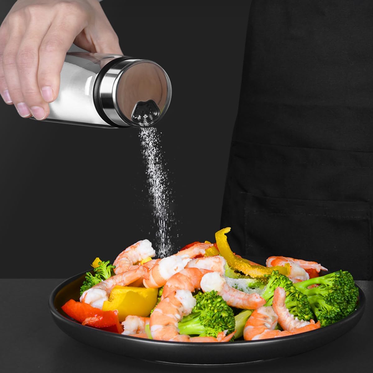 7 oz Salt and Pepper Shakers Set with Adjustable Outlet Holes Clear Glass Bottles Spice Seasoning Cans Jar for Kitchen Decor and Home Restaurant BBQ Camping Farmhouse Kitchen Accessories(5 Pcs, 200ML)
