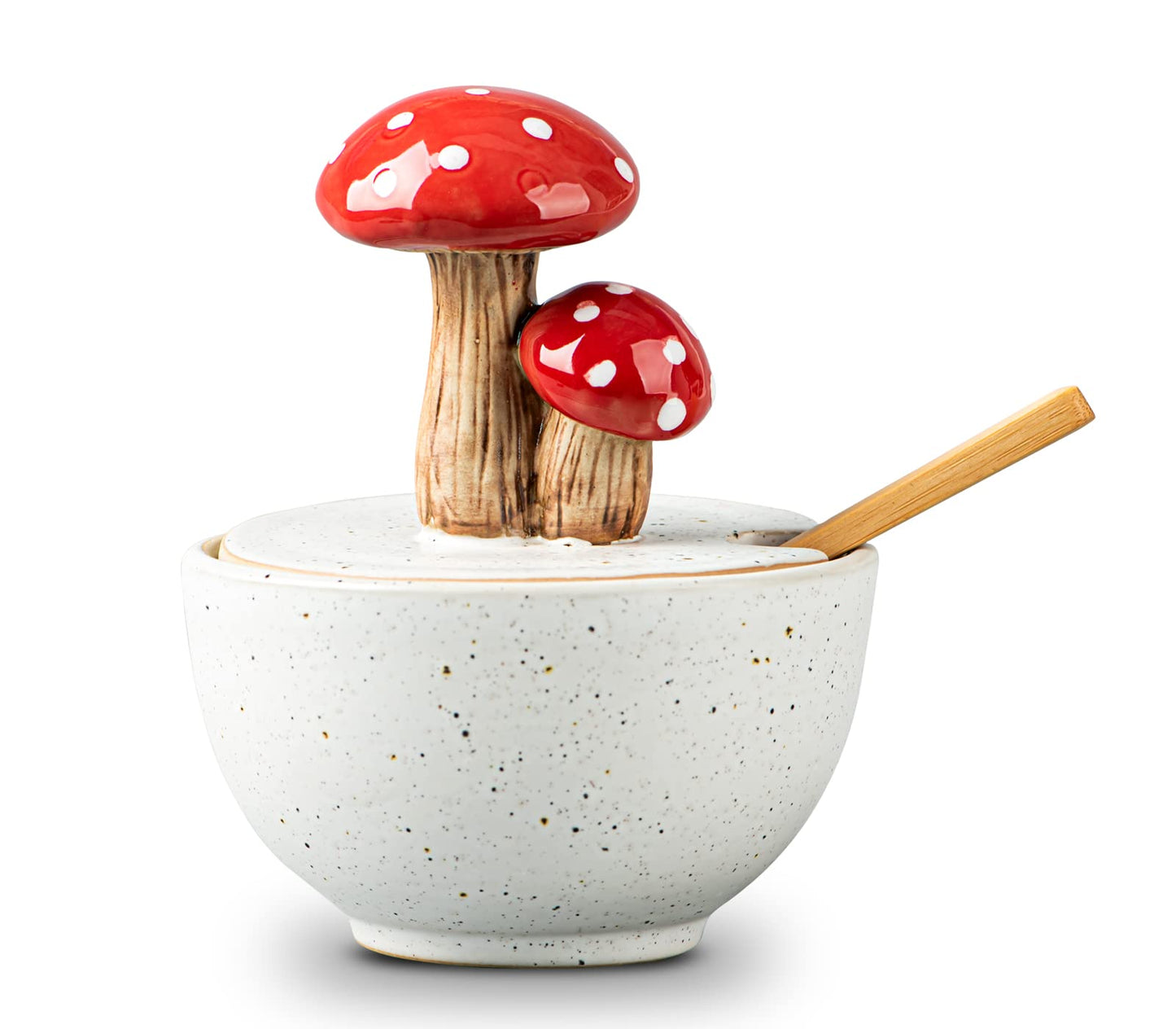 dgudgu Mushroom Salt Cellar With Lid Ceramic Salt Box White Salt Bowl Salt Container With Lid Salt Pig With Bamboo Spoon Salt Holder Salt Well Salt Keeper