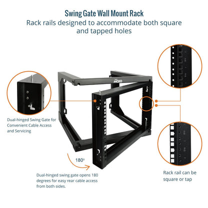 Tecmojo 6U x 19" x 18" Black Alloy Steel Wall Mount Server Rack with Swing Gate & 2U Lockable Drawer, 110lbs Load Capacity