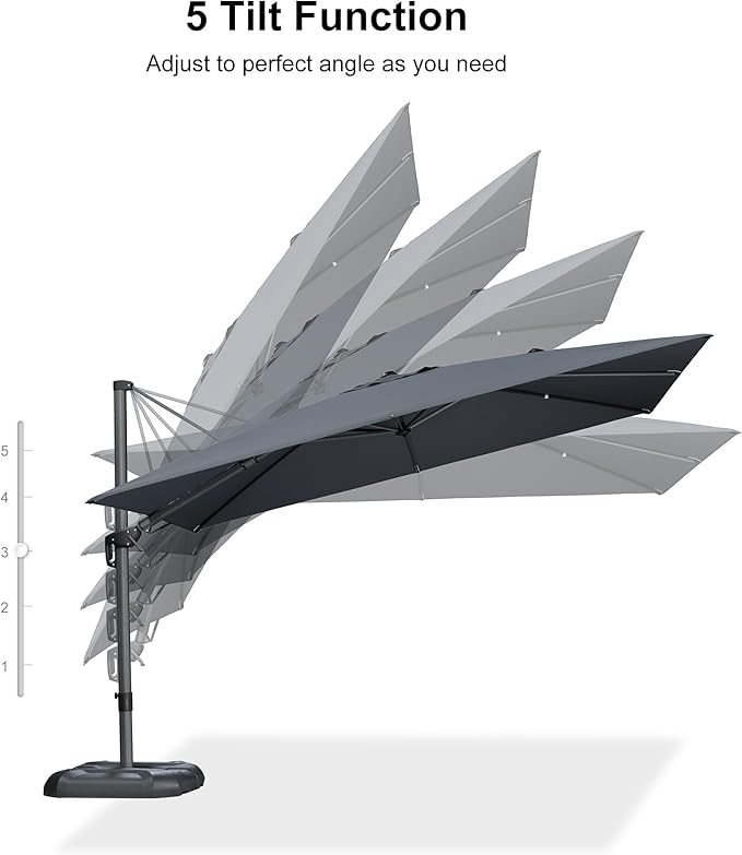 PURPLE LEAF 11.5' X 8.2' Tilting Patio Umbrella with Base Outdoor Cantilever Swivel Rectangle Umbrella Aluminum Offset Umbrella with 360-degree Rotation for Garden Deck Pool Patio Light Grey