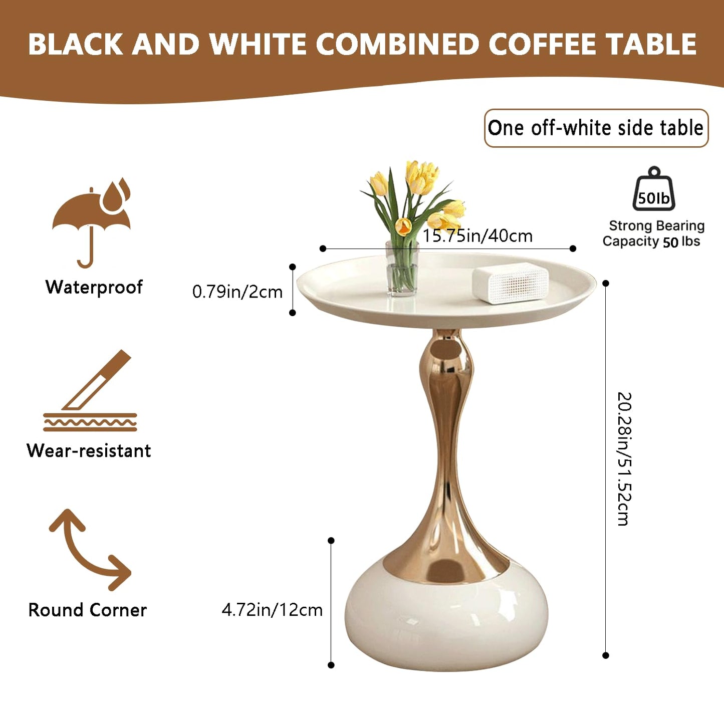 Elegant Modern Side Table - Featuring a Unique Hourglass Design, Ideal for use in Living Rooms, cafes, Dining Rooms, bedrooms, and Outdoors - a Fashionable Decoration (1, Off White)