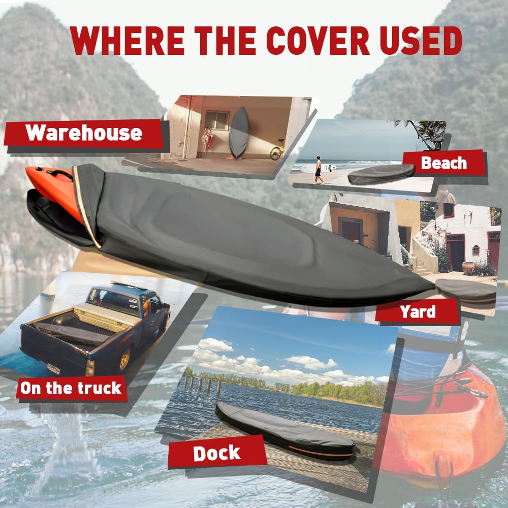 Smikodo 600D Kayak Covers for Outdoor Storage,Kayak Cover 18-20ft Canoe Covers Paddle Board Cover Fit 18-20ft, Protects Against Water,UV,Dust for Outdoor/Indoor Storage Grey