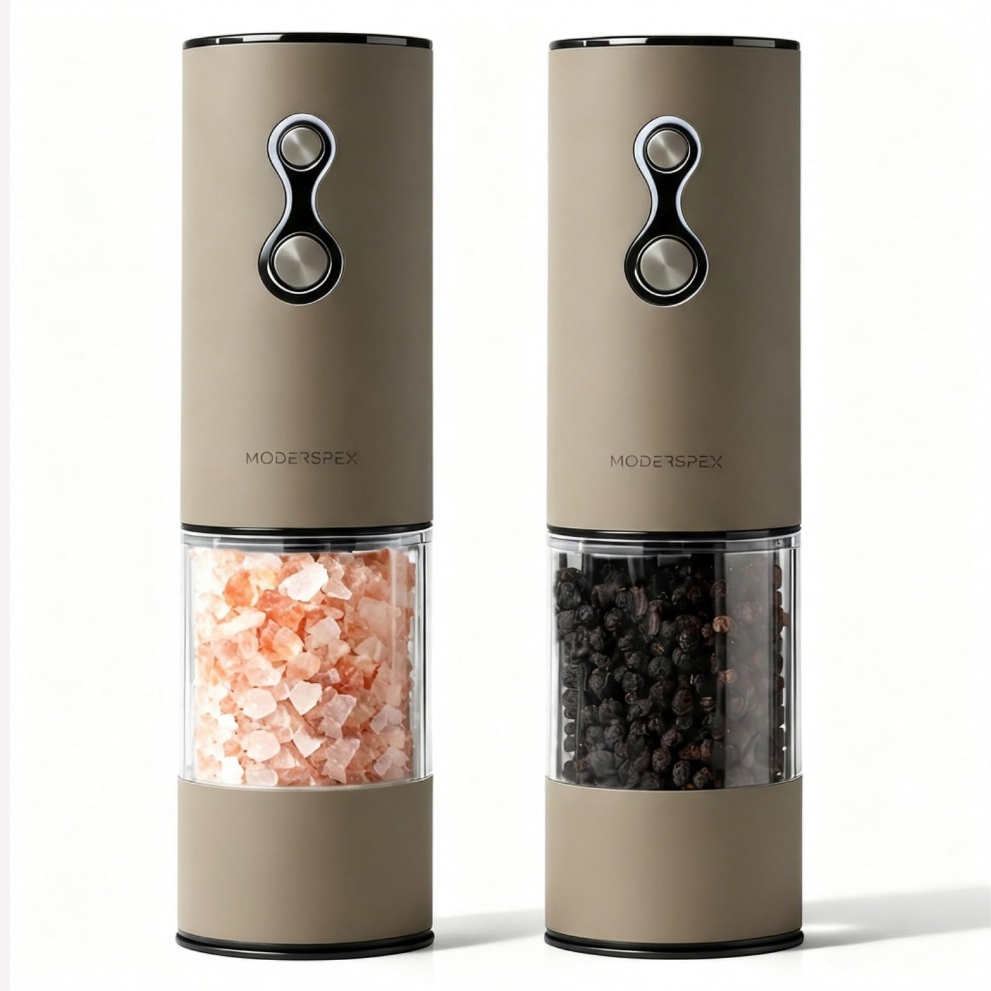 Electric Salt and Pepper Grinder Set USB-C Rechargeable, Dual-Speed Automatic Salt and Pepper Mills with 9 Adjustable Coarseness, Ceramic Burr, LED Light, Refillable, (Taupe Brown）