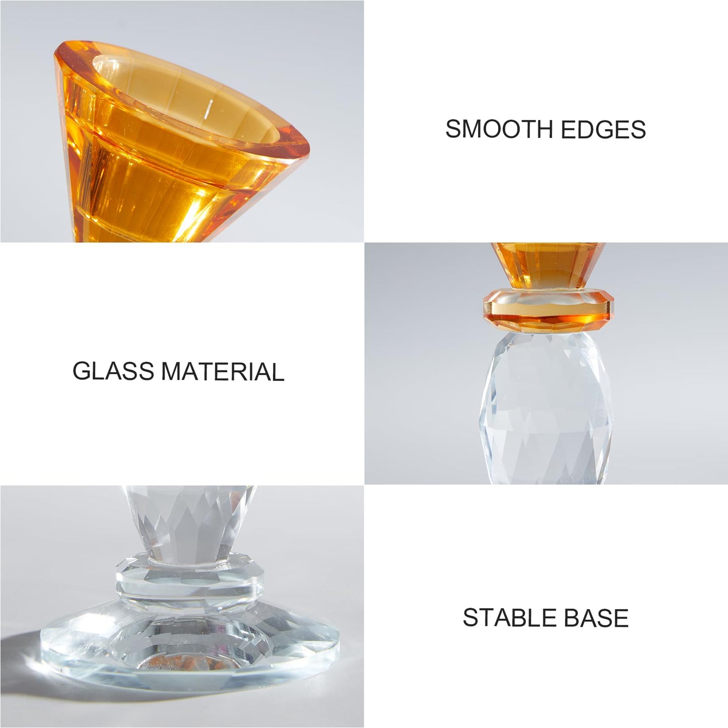 DN DECONATION Glass Candle Holder Set of 3, Candlesticks Holders Amber & Clear Crystal Tealight Candles Holder for Table Centerpiece Wedding Decorations Housewarming Gift Living Room Party