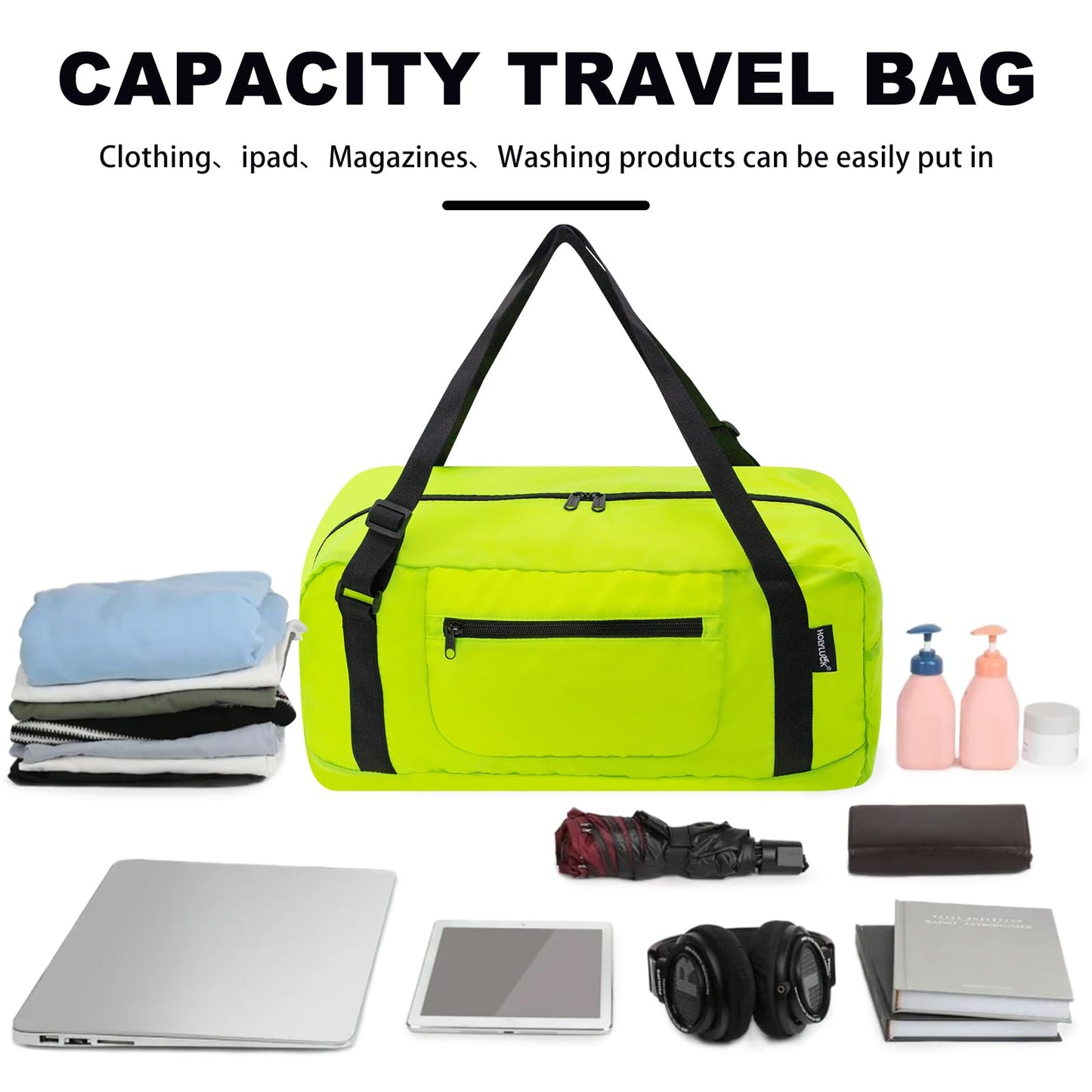 HOLYLUCK Foldable Travel Duffel Bag For Women & Men Luggage Great for Gym - Fluorescent yellow