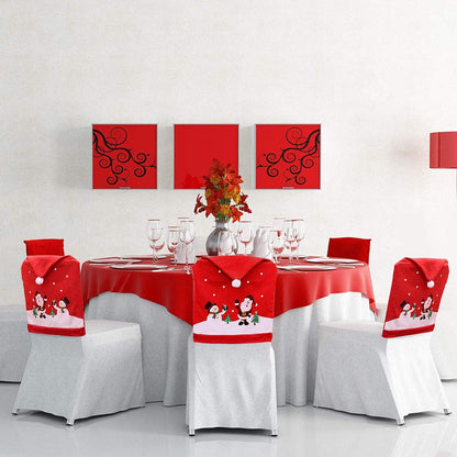 MSQ 4PCS Christmas Chair Covers, Santa Claus & Snowman Red Hat Xmas Chair Back Covers Dining Chair Slipcovers for Xmas Festive Home Dinner Table Chairs Decoration Kitchen Party Decor