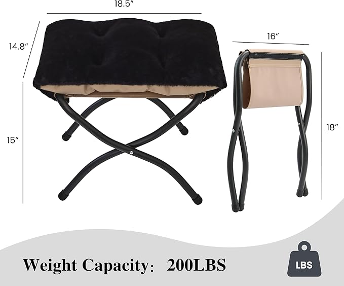 15" Folding Ottoman, Foldable Footrest Stool, Portable Small Foot Stool