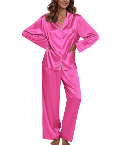 Ekouaer Pajamas For Women Set Silk Pjs 2 Piece Satin Sleepwear Long Sleeve Button Down Lounge Sets With Pant