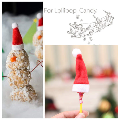 Biubee 36 Pcs Mini Santa Hats- Christmas Lollipop Hat for Crafts- Mini Santa Claus Hat Wine Bottles Cover for Christmas Silverware Holders Table Dinner Decorations