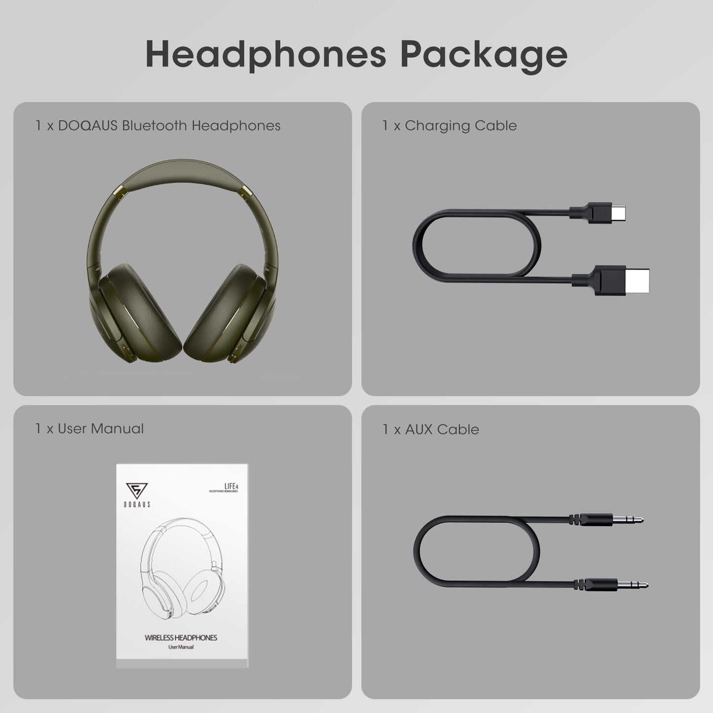 DOQAUS Over-Ear Bluetooth Headphones with 90-Hour Playtime, 3 Professional EQ Modes, HiFi Deep Bass & HD Mic for Extended Travel, Gym Workouts & Daily Use