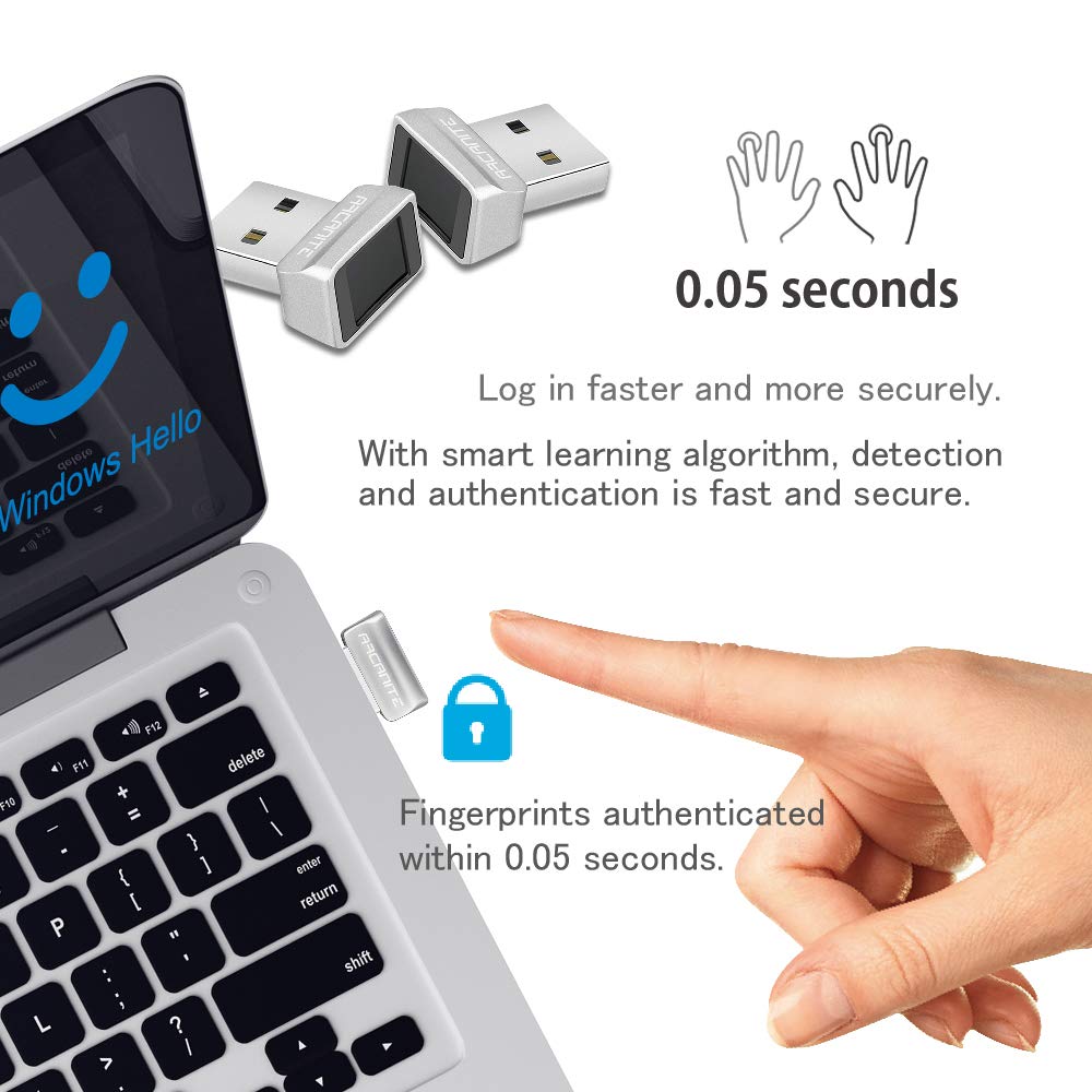 ARCANITE USB Fingerprint Reader for Windows 11/10 Hello, 0.05s 360-Degree Sensor Security Device Login, Security Lock