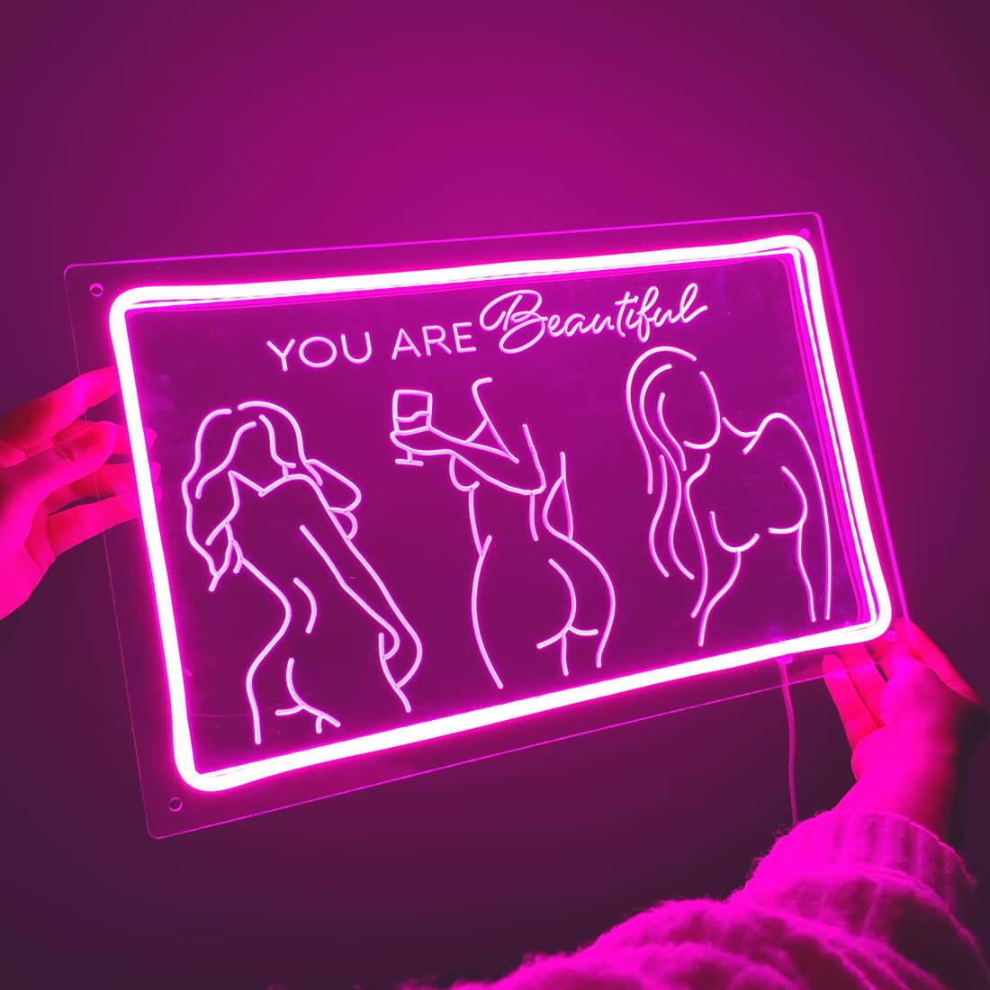 Britrio Lady Back Neon Sign Pink Neon Wall Art Decor You Are Beautiful LED Night Light for Girl Bedroom Man Cave Home Bar Pub Store Home Party Decor Women Birthday Gifts 15.75 IN