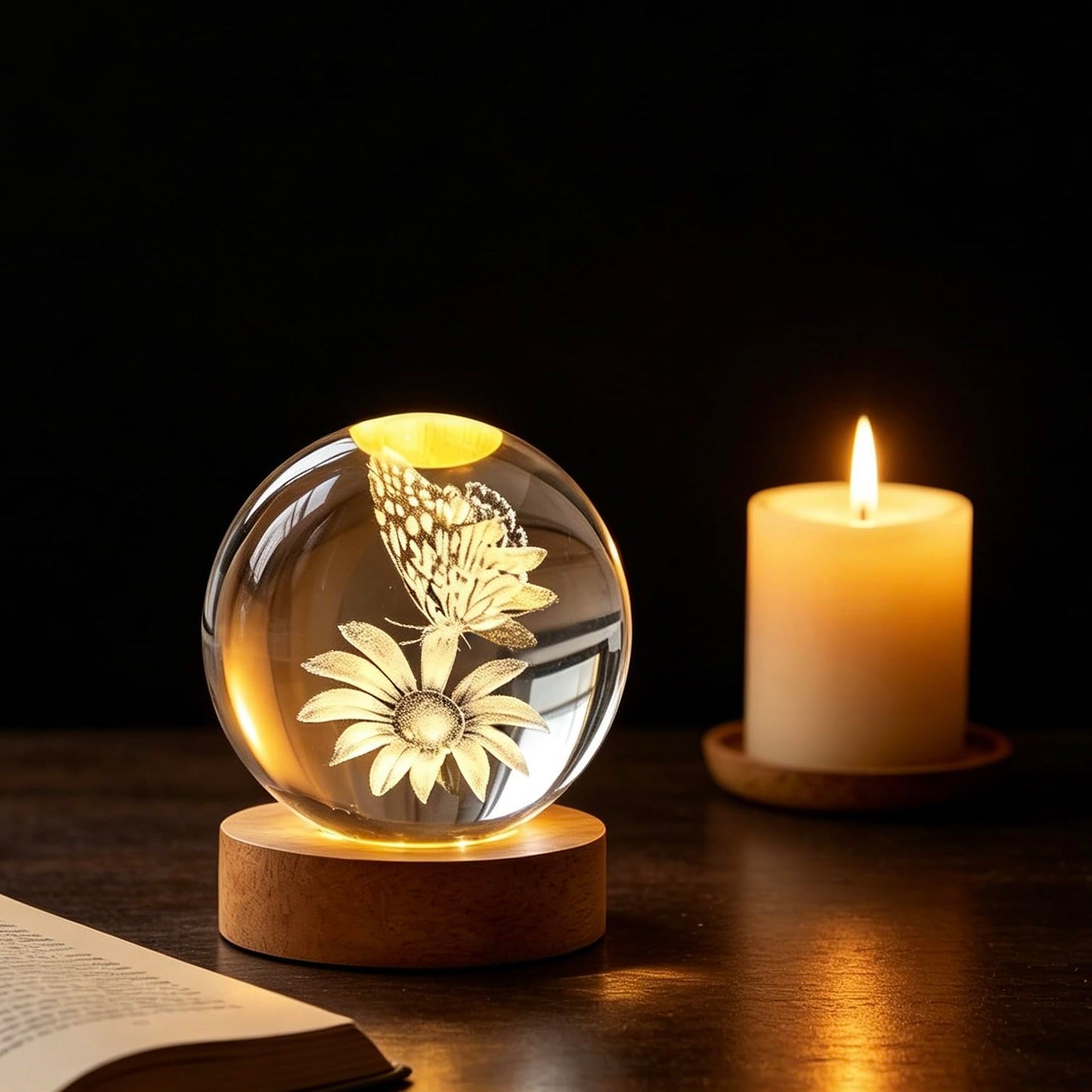 3D Butterfly Flowers Crystal Ball, 2.4inch Gifts Decorative Balls Glass, Laser Engraved Model Indoor Decoration Ball, Paperweight Display Sculpture Home Decor Crafts for Mom, Girls, Friends