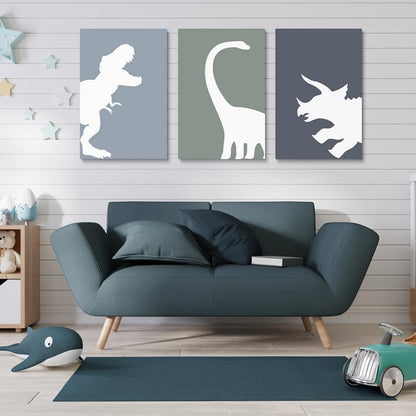 GUBIYU Dinosaur Wall Decor T-Rex Art Set of 3, Boys Room Aesthetic Posters, Animal Nursery Print for Kids Toddler Decor 12"x16"