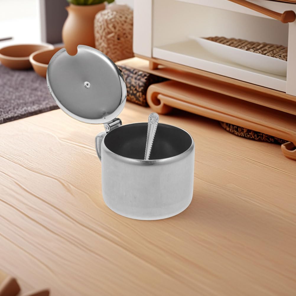 DEARMAMY Stainless Steel Sugar Bowls Set with Lid and Spoon 3-Piece Multipurpose Kitchen Countertop Containers for Sugar Salt Pepper Spices 3.93X3.14X2.67 Inch