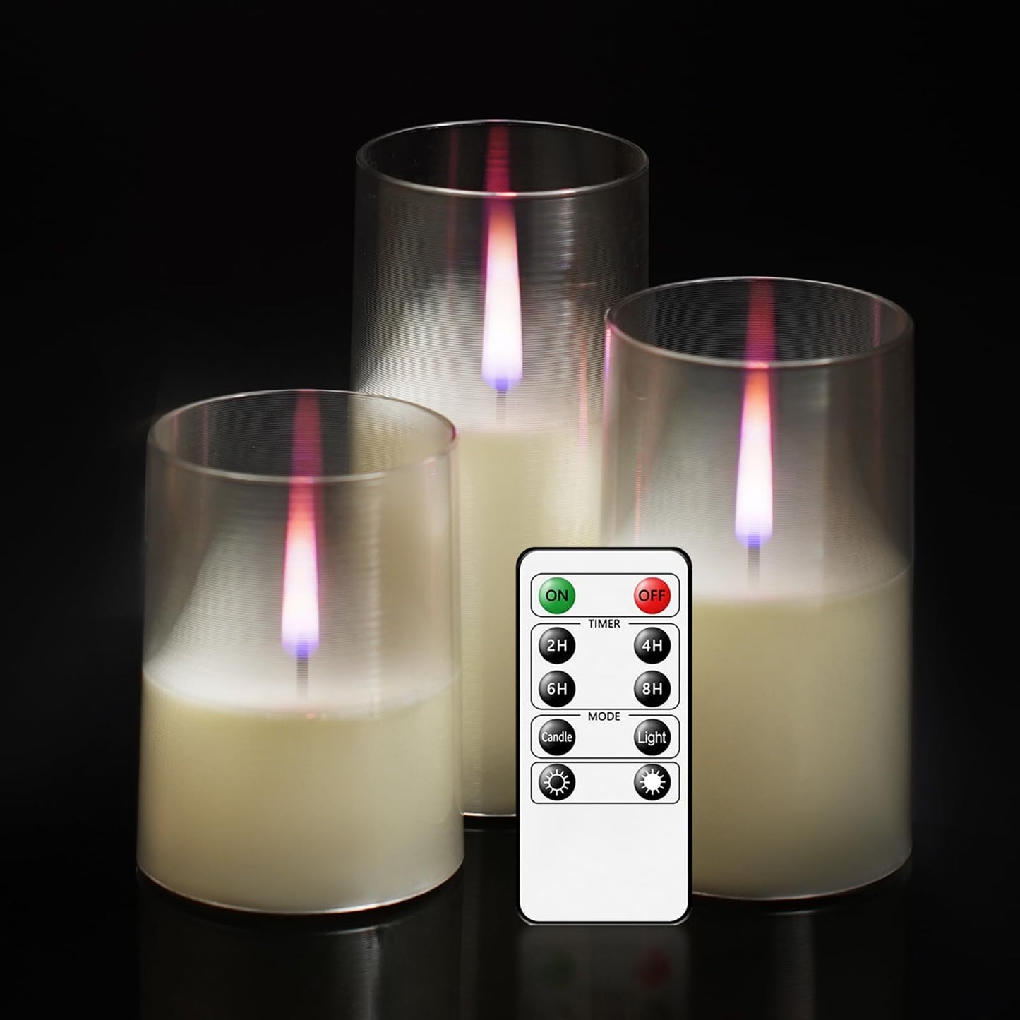 kakoya Flameless Candles Upgraded Realistic Flickering Flame,Battery Operated LED Candles with Remote Timers,Acrylic Electric Candles Set of 3(D 3" xH 4" 5" 6")（Ivory）