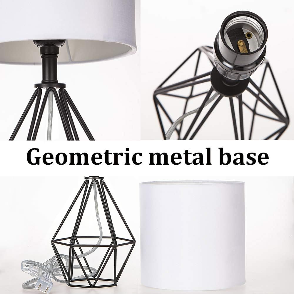 COTULIN Black Bedside Table Lamp,Small Nightstand Lamp for Bedroom,Modern Desk Lamp with TC Fabric Shade Geometric Metal Base for Living Room Study Office Farmhouse