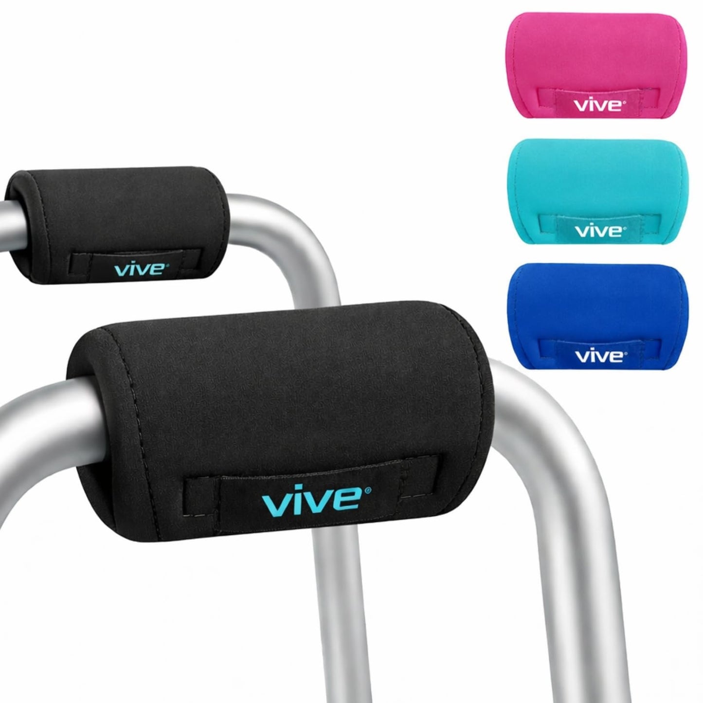 Vive Walker Handle Cushions - Padded Hand Covers - Soft Padding Medical Accessories for Folding Rolling Wheelchair, Rollator Handle, Senior, Elderly Grippers - Foam Crutch Pads Grips - Mobility Aid (Black)
