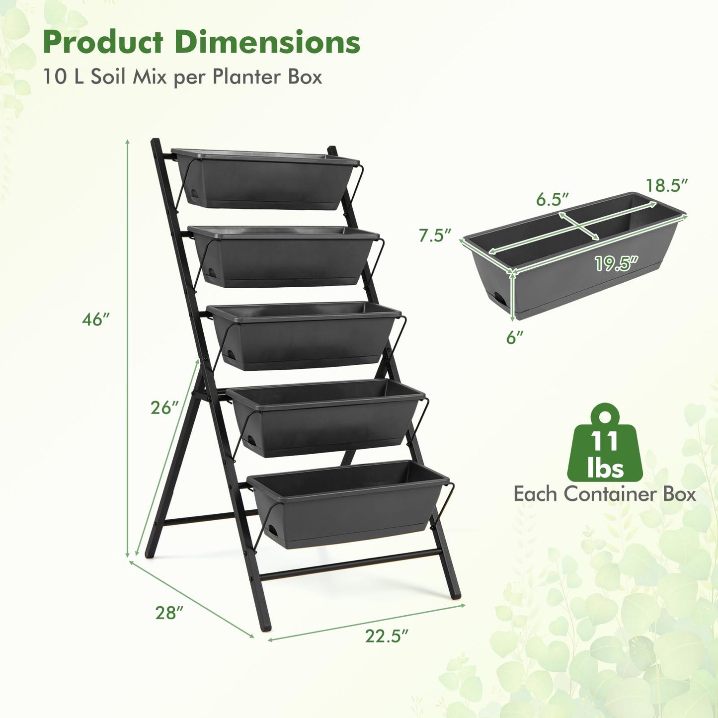 Giantex 5-Tier Vertical Garden Planter, Raised Garden Bed w/Drainage System & Removable Tray, Metal Frame Elevated Planter Boxes for Herb Vegetable Flower Grow, Outdoor Indoor Patio Balcony Backyard