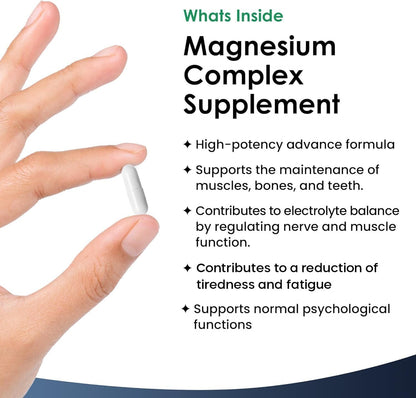 Magnesium Glycinate 4-in-1 Complex 2000mg - High Strength Magnesium Supplements - Bisglycinate,Citrate, Malate, Oxide - 360 Capsules 449mg Elemental - Vegan UK Made by New Leaf
