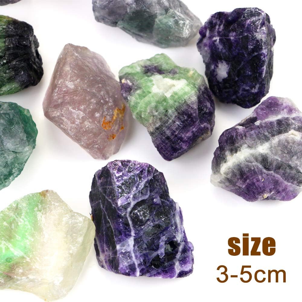 Fireboomoon 2lb/950g Rough Natural Fluorite Stone Raw Rainbow Fluorite Gemstone Crystal Rock for Cabbing,Tumbling,Cutting,Polishing,Lapidary,Healing Reiki,Jewelry Making and Home Decoration
