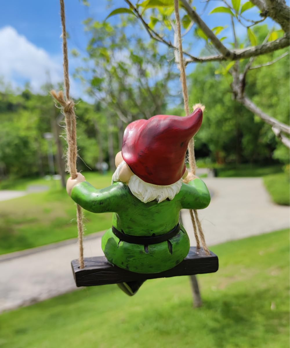 Tsilin Funny Garden Gnomes Statue Hanging Dwarf Figurines Ornament Sculpture Swing Gnome for Outdoor Pation Yard Lawn Porch Home Christmas Tree Decor Halloween New Year
