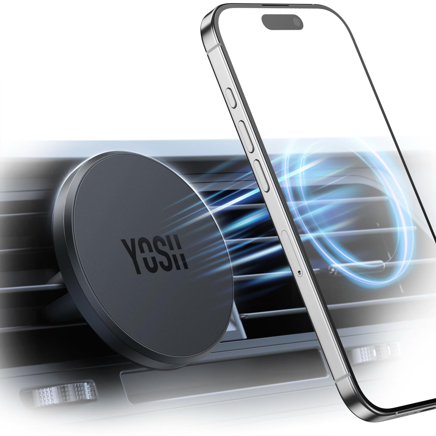 YOSH for MagSafe Car Mount, Magnetic Phone Holder for Car Vent, [1s Installation & Full Rubber Protection], N55 Magnets for iPhone 17/16/15/14/13/12, Fits MagSafe Cases, No Metal Plate Needed