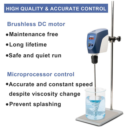 ONiLAB Electric Overhead Stirrer, LED Digital Overhead Stirrer Mixer with Stirring Rod, 40L,50000 mPas 50~2200RPM,Aluminum Alloy and ABS Body(Stand Included)…