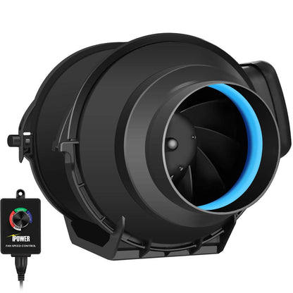 iPower GLFANXEXPSET4D25CHUMD 4 Inch 118 CFM Inline Filter 25 Feet Ducting with Fan Speed Controller and Temperature Humidity Monitor and Grow Tent Ventilation, Kits, Black