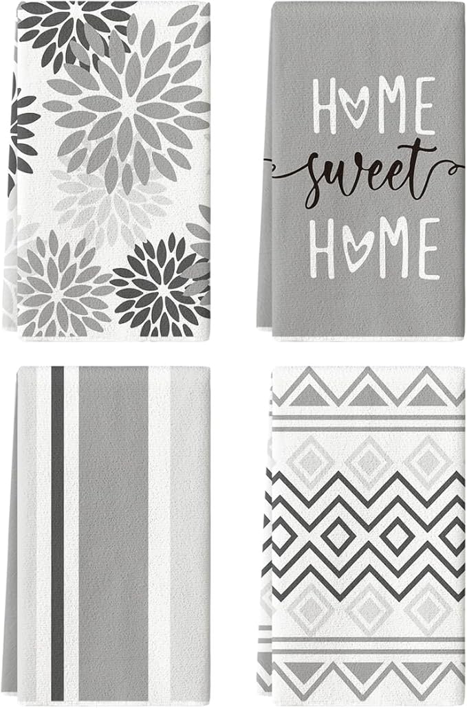 Artoid Mode Grey Home Sweet Home Stripes Boho Spring Kitchen Towels Dish Towels