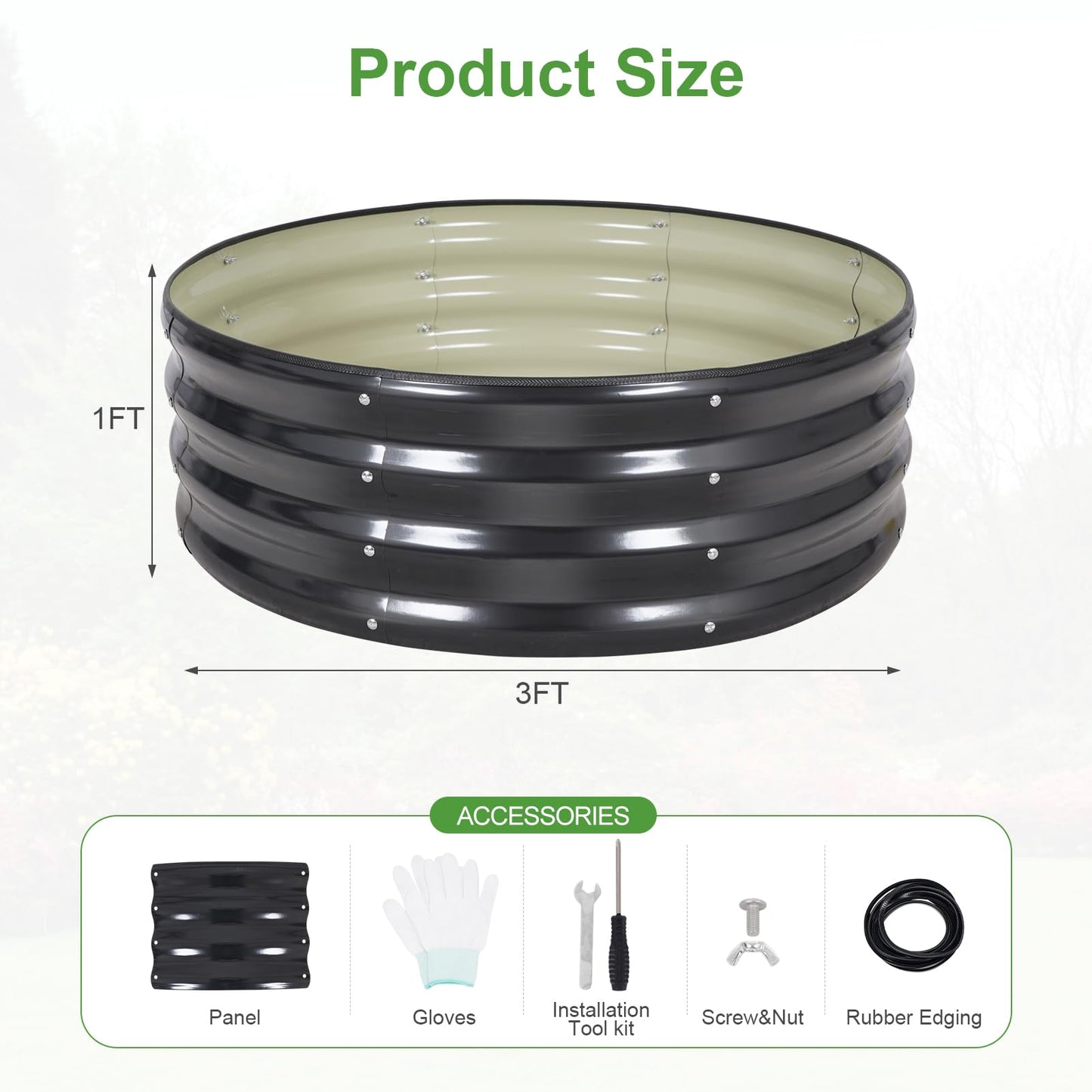Permade Galvanized Raised Garden Bed- 2Pcs Metal Planter Boxes Outdoor | 12" Tall 36" Round Steel Raised Bed Kit & Fire Pit Ring for Gardening with Protective Tape for Vegetables, Flower (Grey)