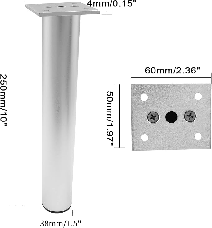 Set of 4 Aluminum Alloy Furniture Legs 10 Inch Height, 1.5 Inch Diameter