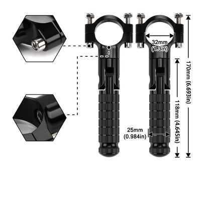 XINGWU 1.25" Foldable Motorcycle Highway Foot Pegs Universal for 32mm Crash Bars CNC Anti-Slip Foot Rest Pedals for Harley Davidson Touring Honda Yamaha Suzuki Motorbike Electric Dirt Pit Bike(Black)