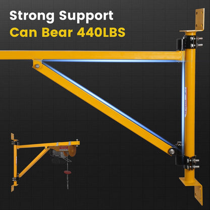 Doppy Wall Mount Jib Crane, Heavy-Duty Hoist Bracket Carbon Steel, 180° Swivel Scaffold Lifting Arm for Electric Hoists Up to 440 Lbs