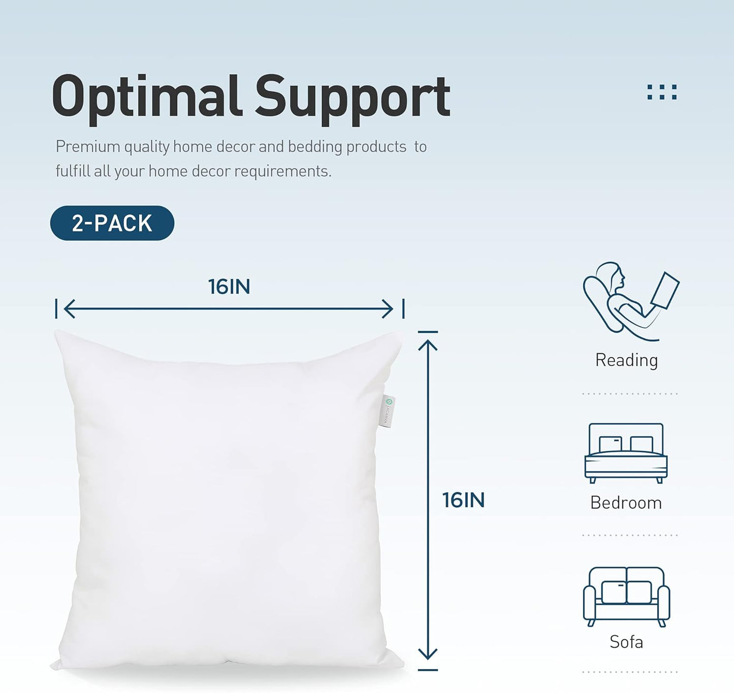 Acanva Throw Pillow Inserts for Bed Couch Sofa, Ultra Soft Polyester Filling for Decorative Cushion Square Sham Form, 18"x18"-4 Pack, White 4 Count