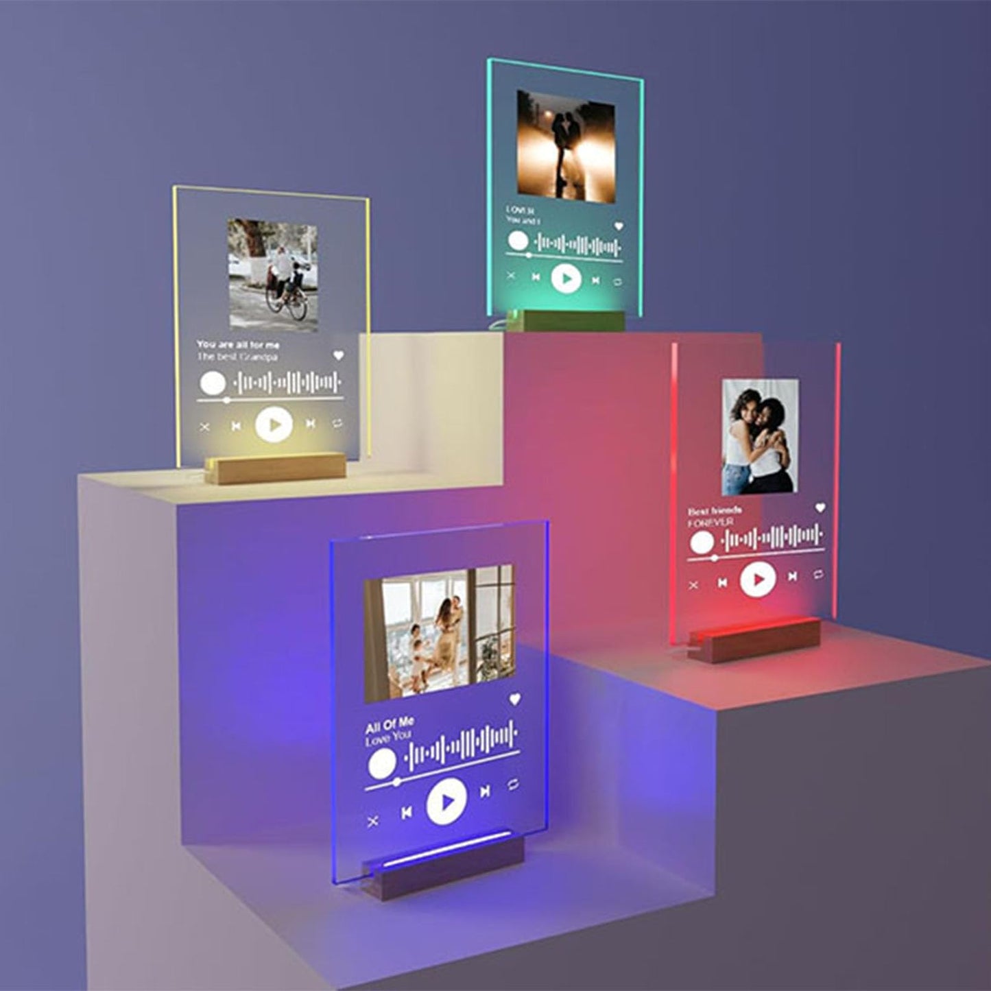 Lyshujli 4Pcs 6" Wooden LED Light Stand Base, Colorful Light Rectangle Wood Display Pedestal Led Light Base Night Light Base for Acrylic Sheet 3D Crystal Glass Art