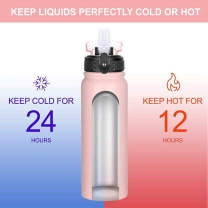 GOPPUS 600ml/20oz Stainless Water Bottle with Straw Double Wall Insulated Bottles with Strap Reusable Vacuum Thermal Flask Leakproof Keep Cold Drinks Bottles with Flip Top Lid for Men Women BPA Free