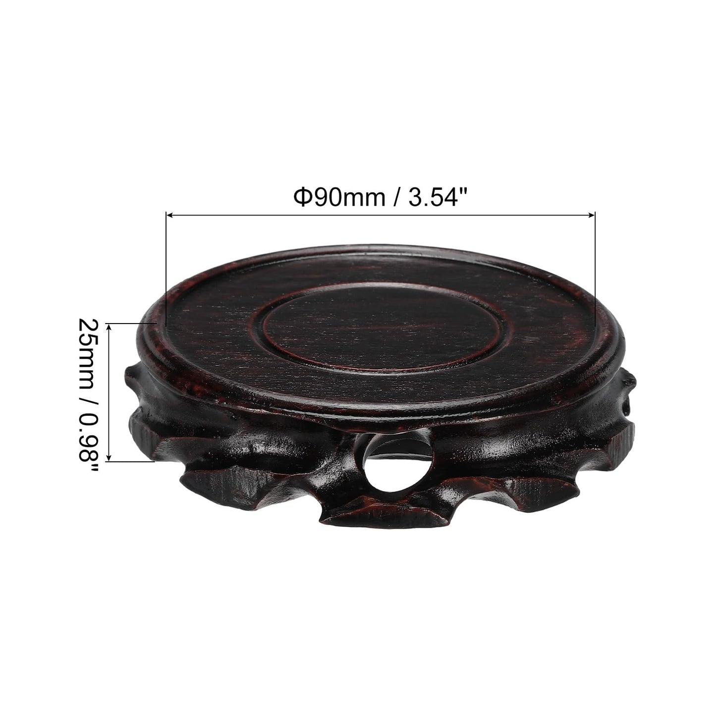 MECCANIXITY Wooden Stand Holders Displays Base 90mm Diameter Red Brown for Vase Bonsai Stone Pack of 2