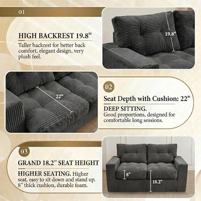 69" Corduroy Loveseat Sofa in a Box, High-Density Foam Couch, No Assembly