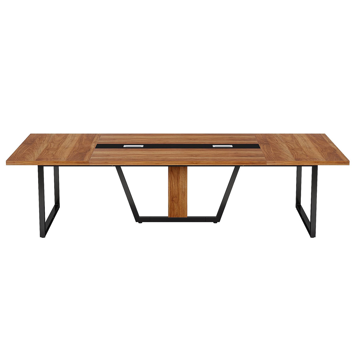 LITTLE TREE 8FT Conference Table for 10 People, Large Meeting Table, Modern Conference Room Tables with Cable Management, Training Tables with Strong Metal Legs for Office, Brown